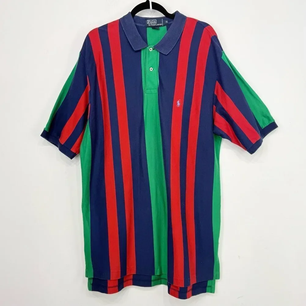 Polo Ralph Lauren Vintage Red Green Blue Striped Polo Shirt